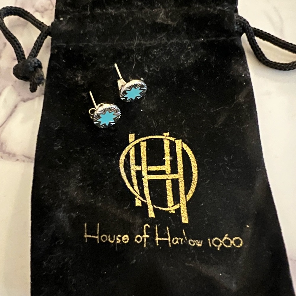 House of Harlow turquoise silver earrings